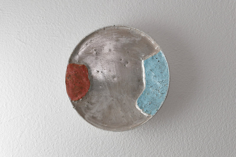 SLL丸貼皿5寸銀 赤×水色